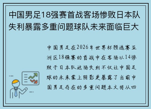 中国男足18强赛首战客场惨败日本队失利暴露多重问题球队未来面临巨大挑战